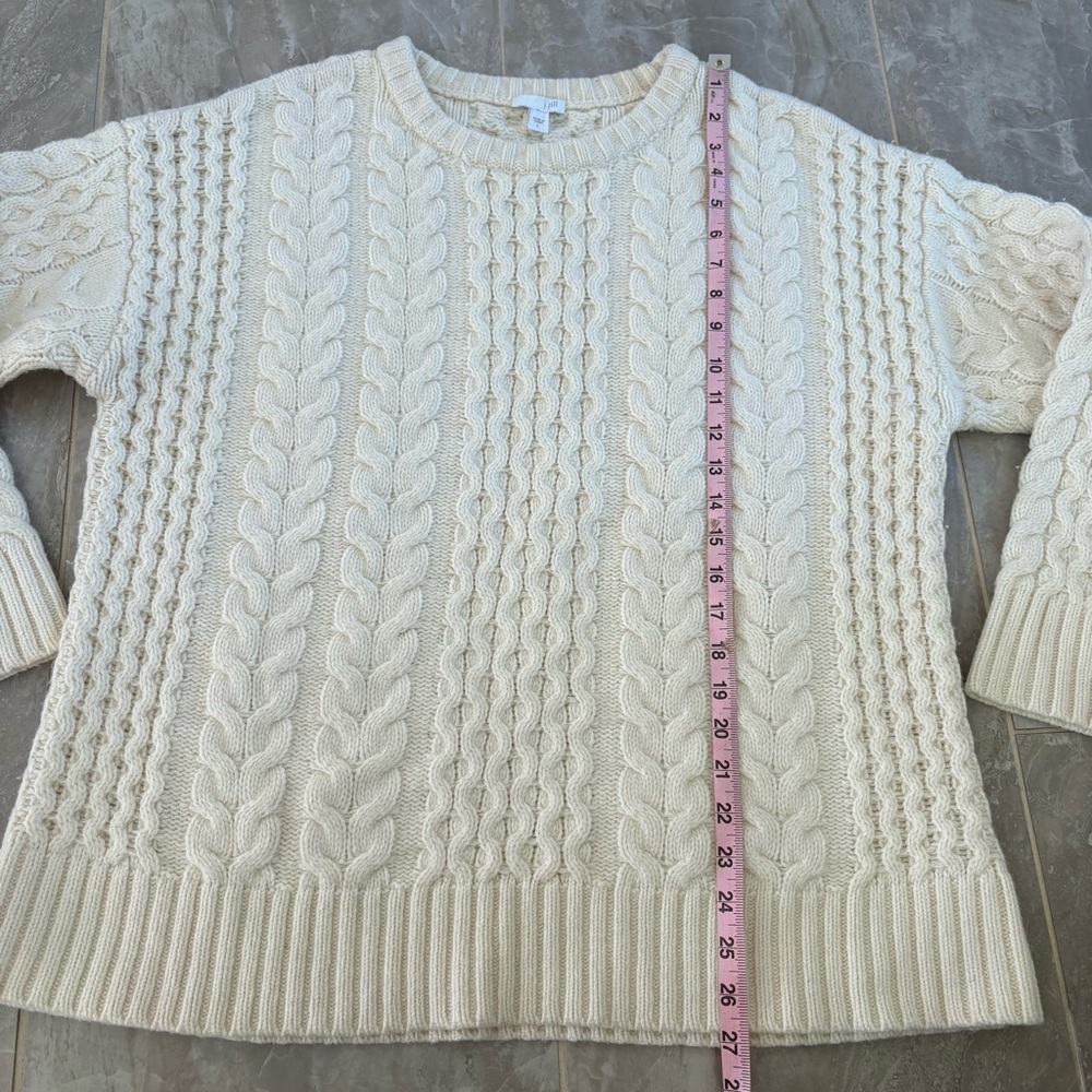 J. Jill Ivory Cream Cable Knit Lambswool Blend Fisherman Sweater Sz L Classic - Picture 8 of 10